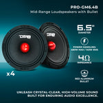 Pro Audio Speaker Bundle: 6.5" Midrange Speakers with OEM Speaker Adapters, Amplifier, and Wiring Kit