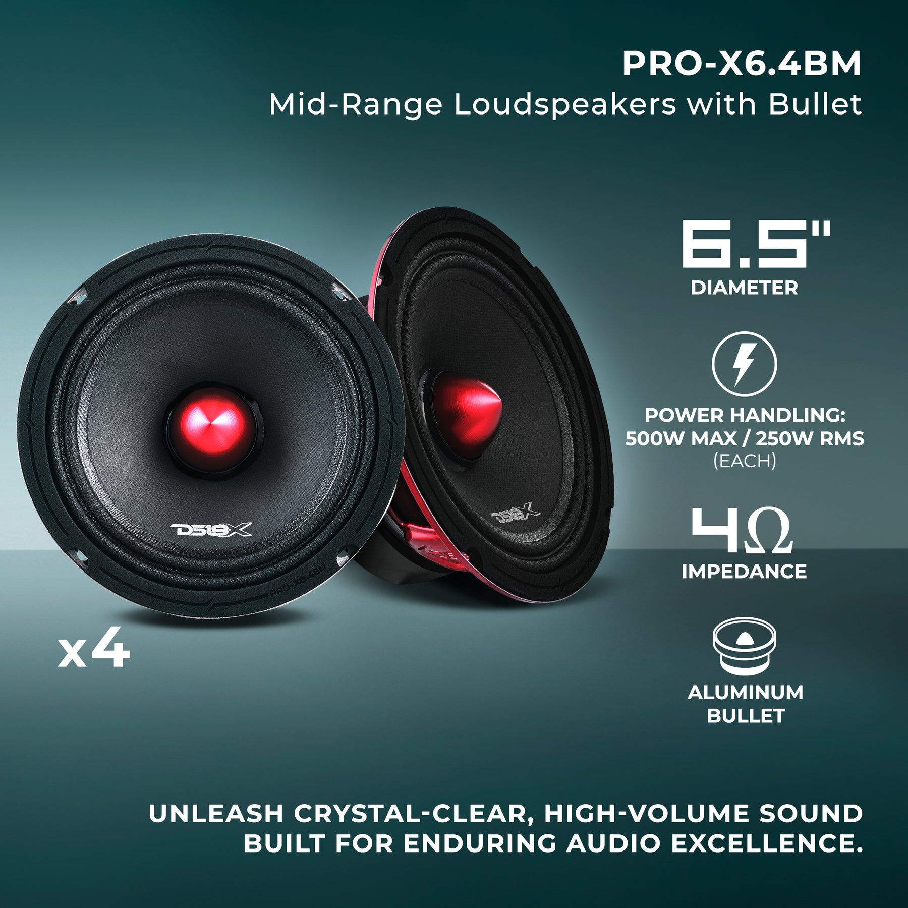 Pro Audio Speaker + Tweeter Bundle: 6.5" Midrange Speakers and 3.8" Bullet Tweeters with OEM Speaker Adapters, Amplifier, and Wiring Kit