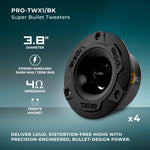 Pro Audio Speaker + Tweeter Bundle: 6.5" Midrange Speakers and 3.8" Bullet Tweeters with OEM Speaker Adapters, Amplifier, and Wiring Kit