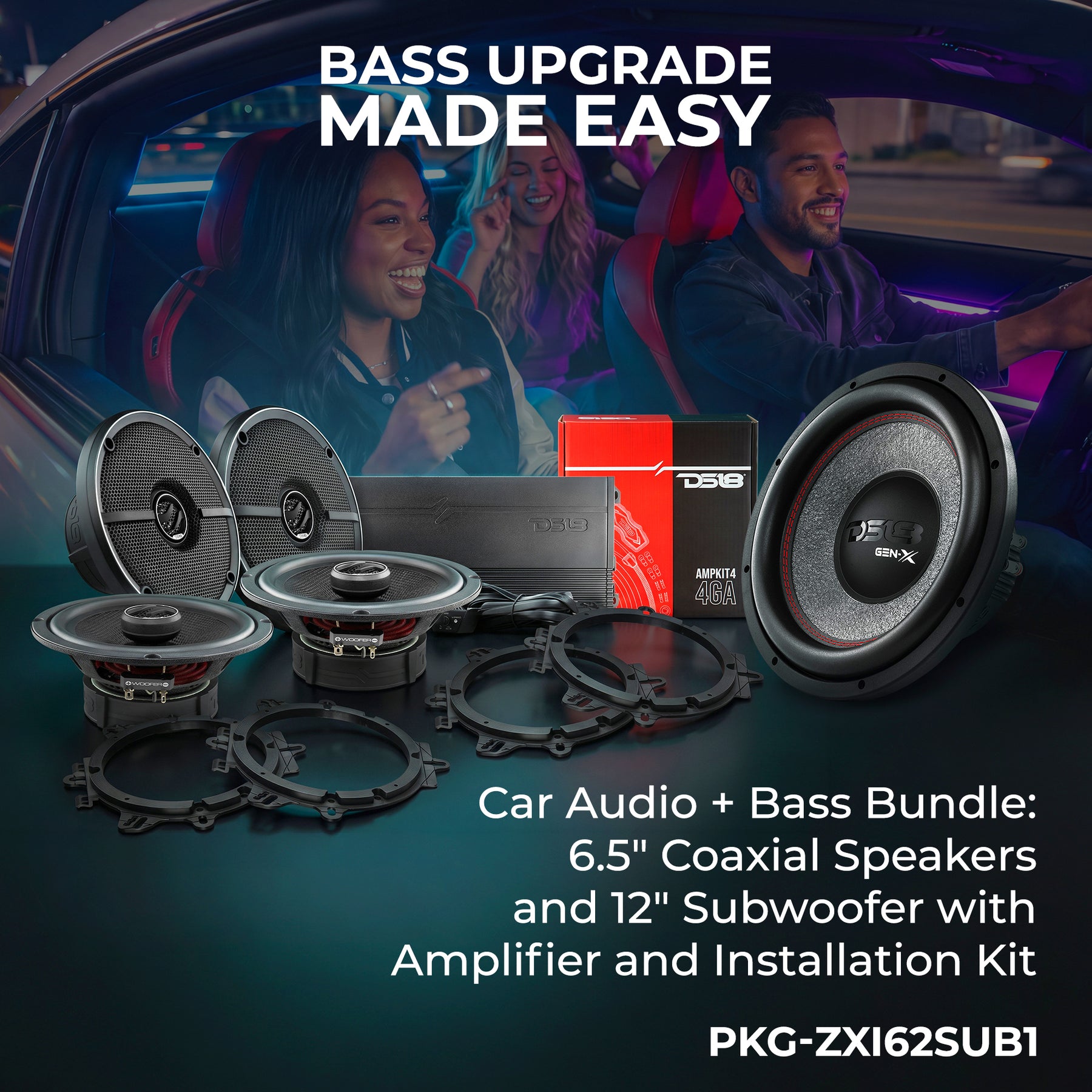 Sistema de audio para coche todo en uno (altavoces de 6,5", subwoofer de 12" y amplificador)