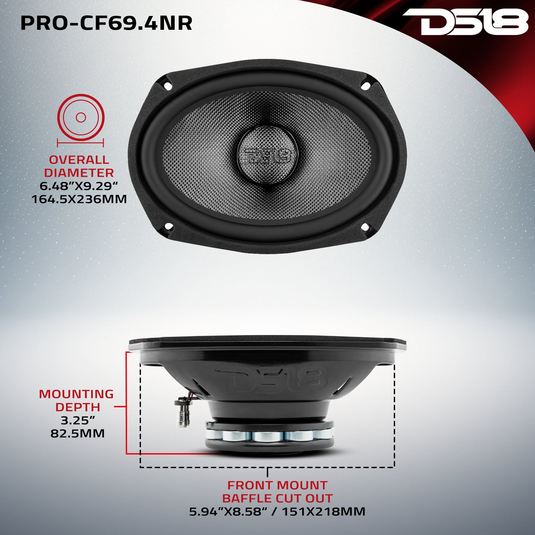 PRO 6x9" Neodymium Carbon Fiber Water resistant Cone Mid-Bass Loudspeaker 300 Watts Rms 4-Ohm