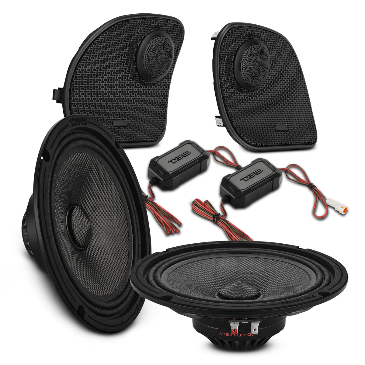 Harley-Davidson Road Glide 2014–2023 Front Stage Audio Upgrade Kit | 8" Slim Midrange Speakers + Bullet Tweeter NVY Grilles