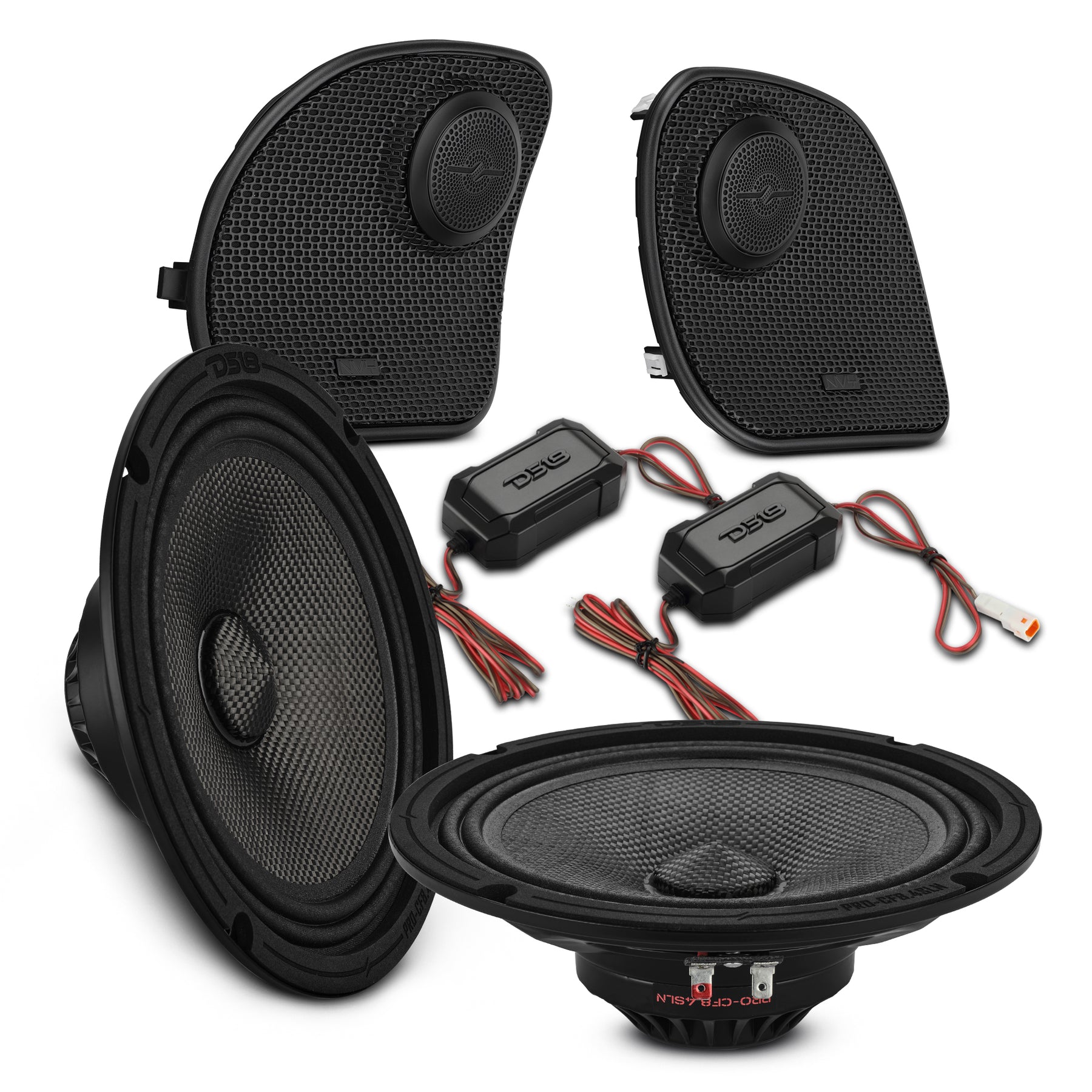 Harley-Davidson Road Glide 2014–2023 Front Stage Audio Upgrade Kit | 8" Slim Midrange Speakers + Bullet Tweeter NVY Grilles