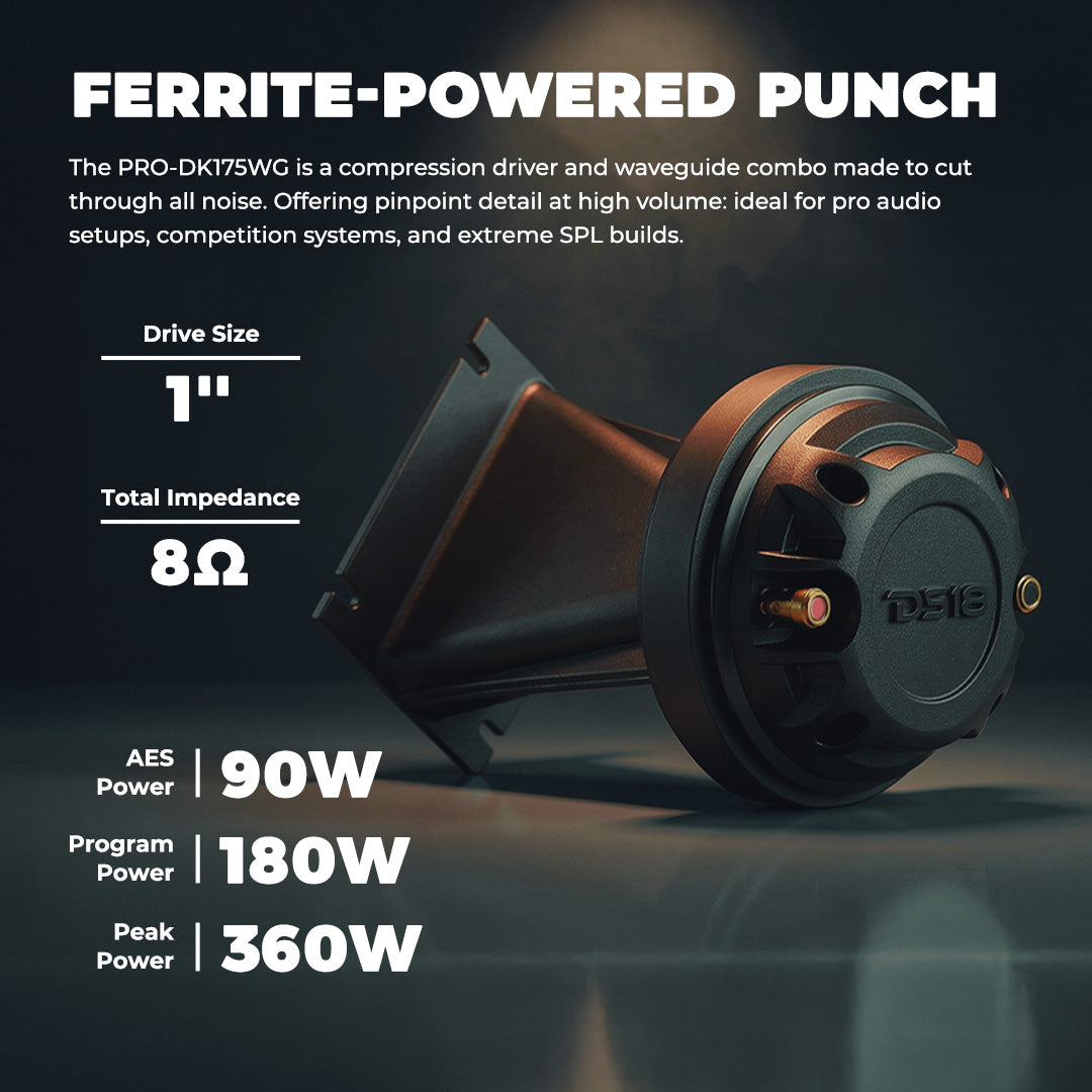PRO-DK 1" Compression Driver with 3.5" x 4.4" Wave Guide Horn | 360W Peak 8-Ohm, Ferrite Magnet