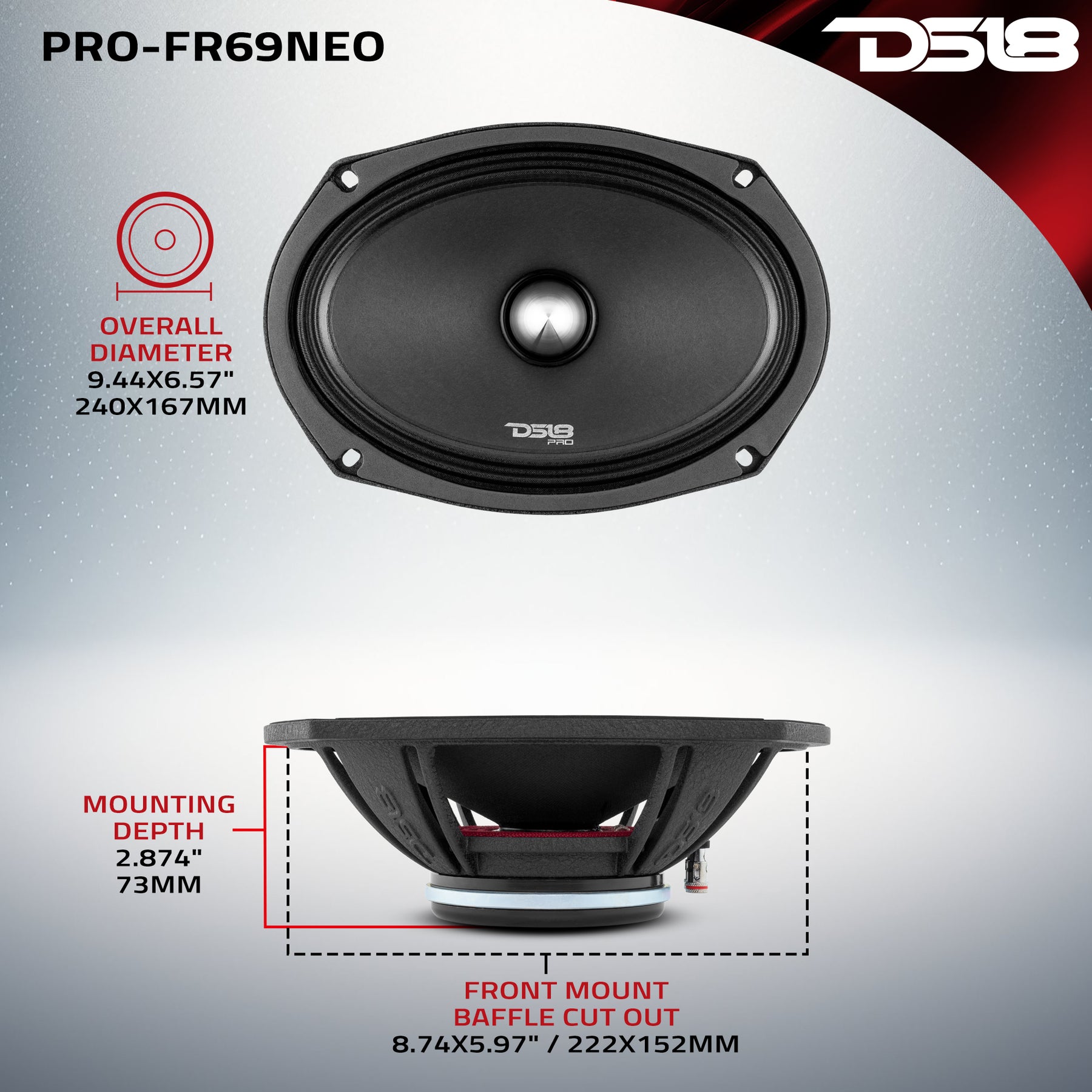 PRO 6x9" Neodymium Full-Range Bullet Loudspeaker 250 Watts Rms 4-Ohm