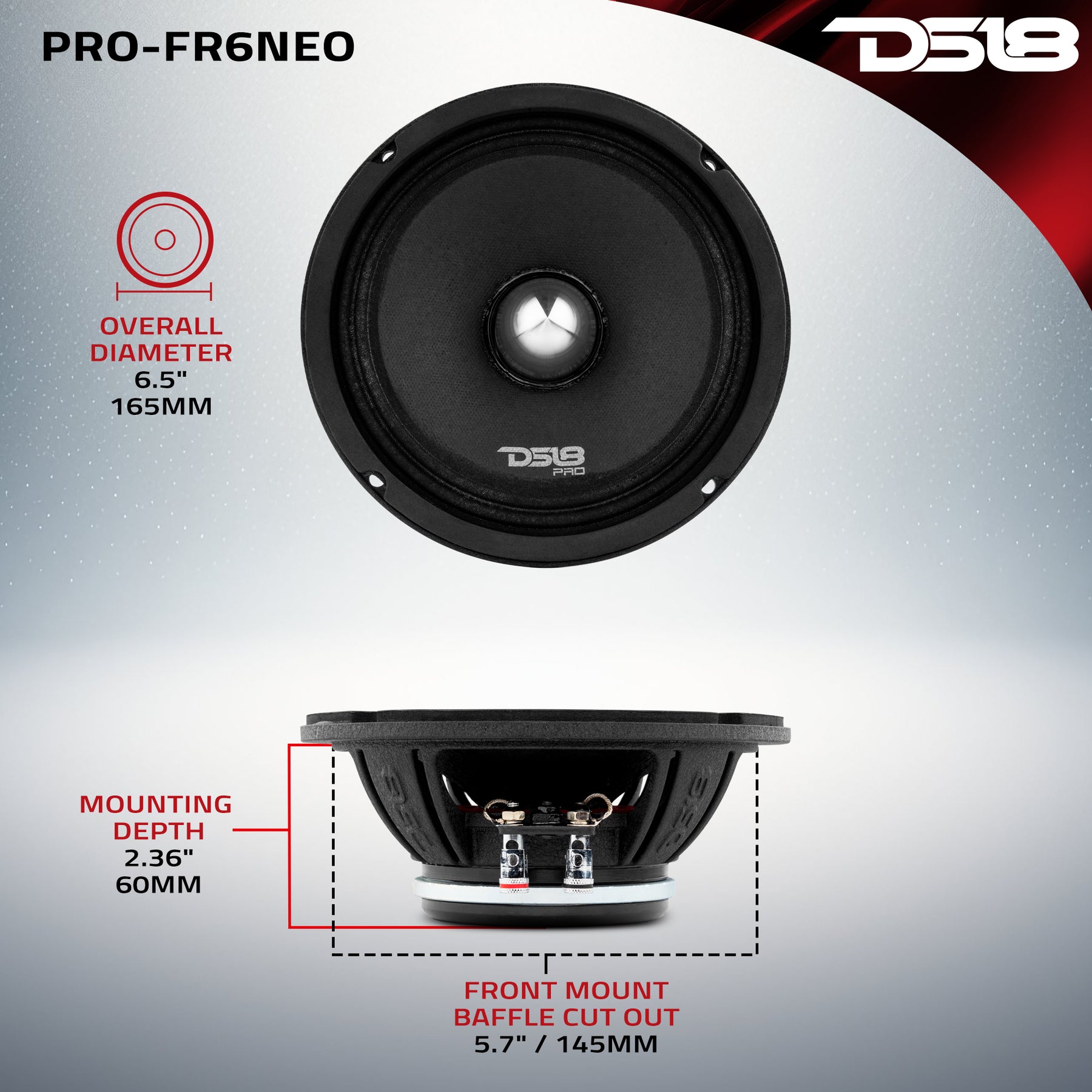 PRO 6.5" Neodymium Full-Range Bullet Loudspeaker 225 Watts Rms 4-Ohm