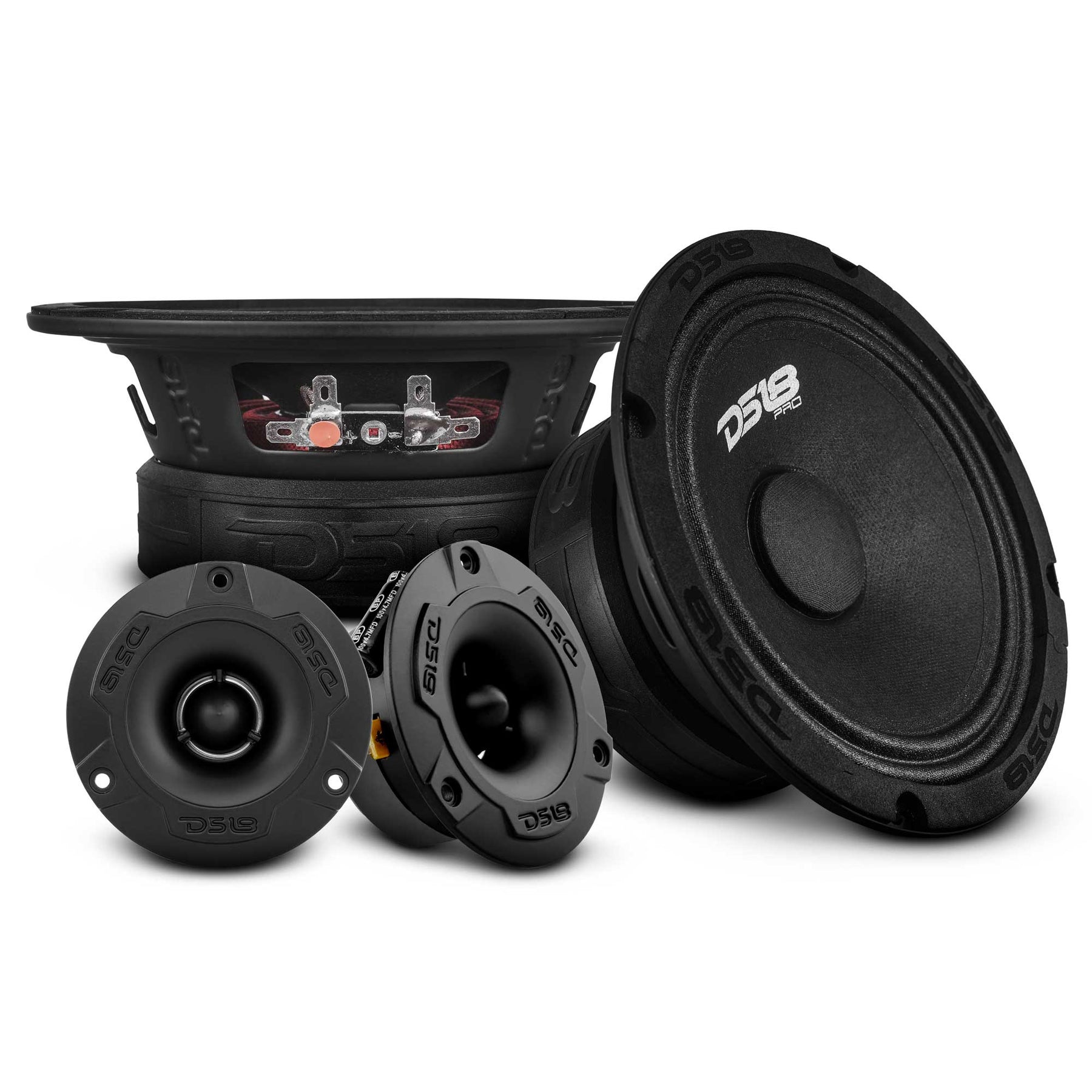 DS18 PRO-GM6.4PK Loudspeakers and Tweeters Package Including a Pair of PRO-GM6.4 + a Pair of PRO-TW1X/BK