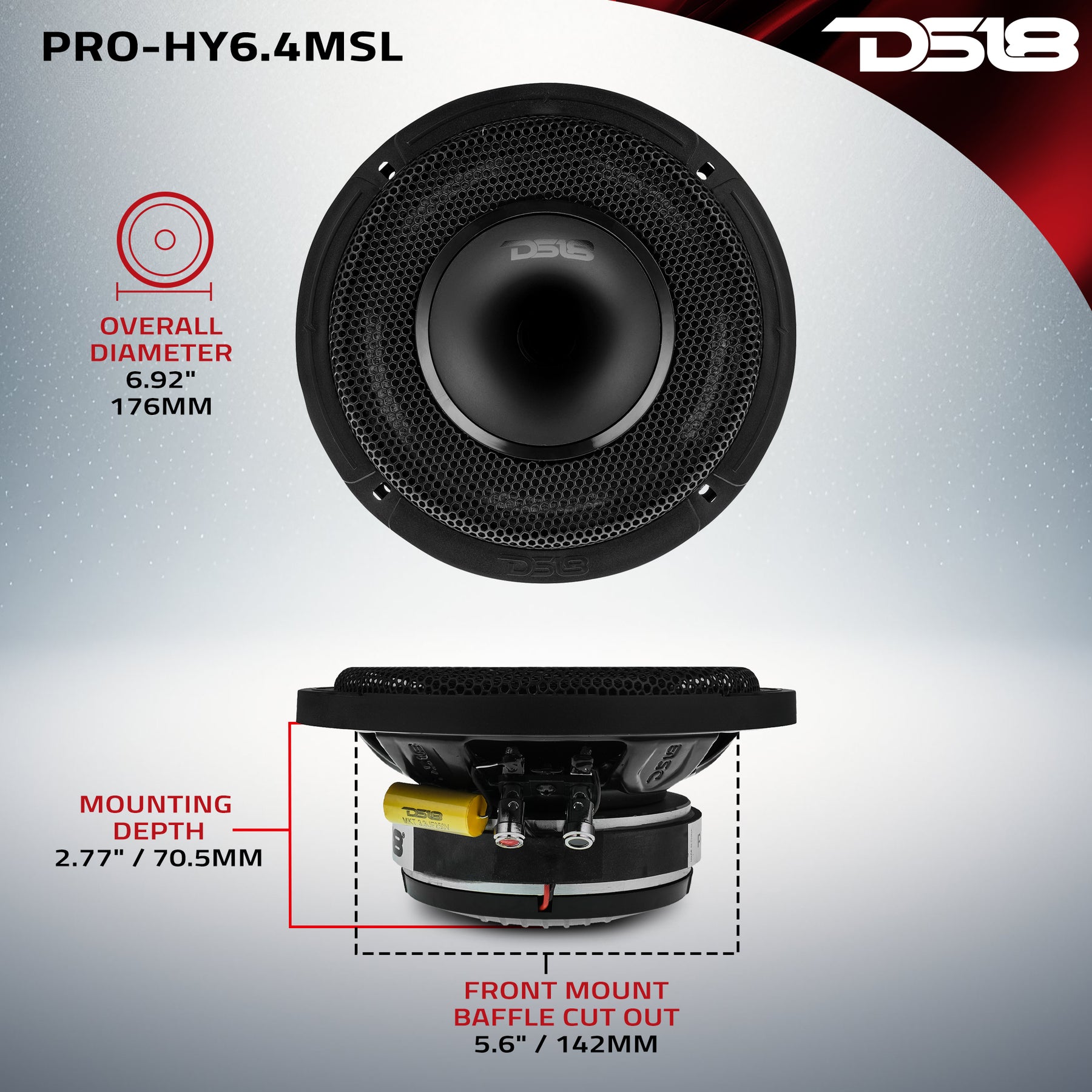 PRO 6.5" Shallow Coaxial Hybrid Mid-Range Loudspeaker with Built-in Driver 150 Watts Rms 4-Ohm