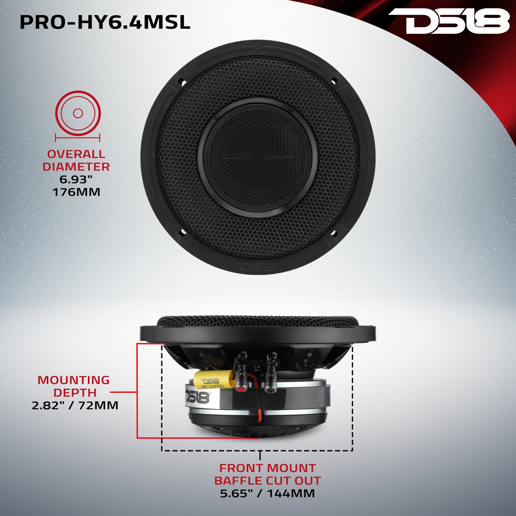 PRO 6.5" Shallow Coaxial Hybrid Mid-Range Loudspeaker with Built-in Driver | 150W RMS 4-Ohm