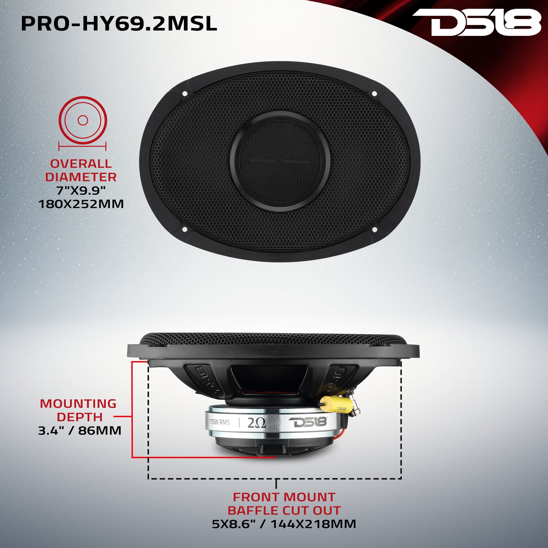 PRO 6x9” Hybrid Slim Loudspeaker With Water-Resistant Cone and Compression Driver Horn | 175W RMS 2-Ohm