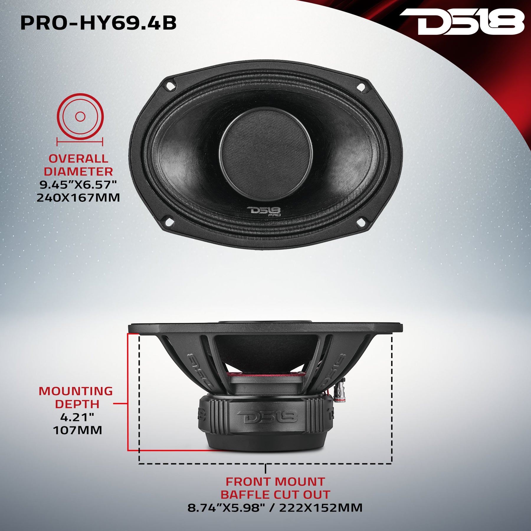 PRO 6x9" Water Resistant Hybrid Mid-Range Loudspeaker with Built-in Driver 250 Watts Rms 4-Ohm