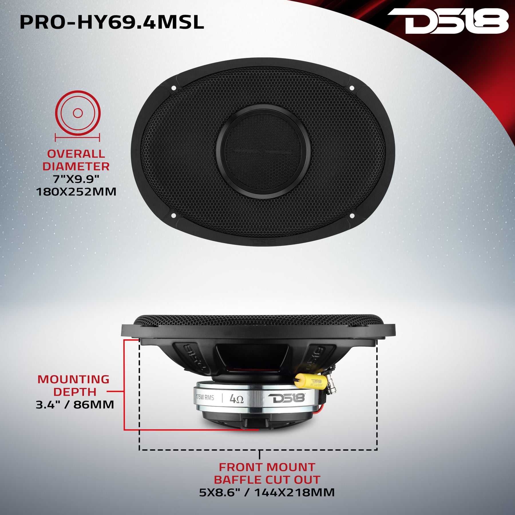 PRO 6x9” Hybrid Slim Loudspeaker With Water-Resistant Cone and Compression Driver Horn | 175W RMS 4-Ohm