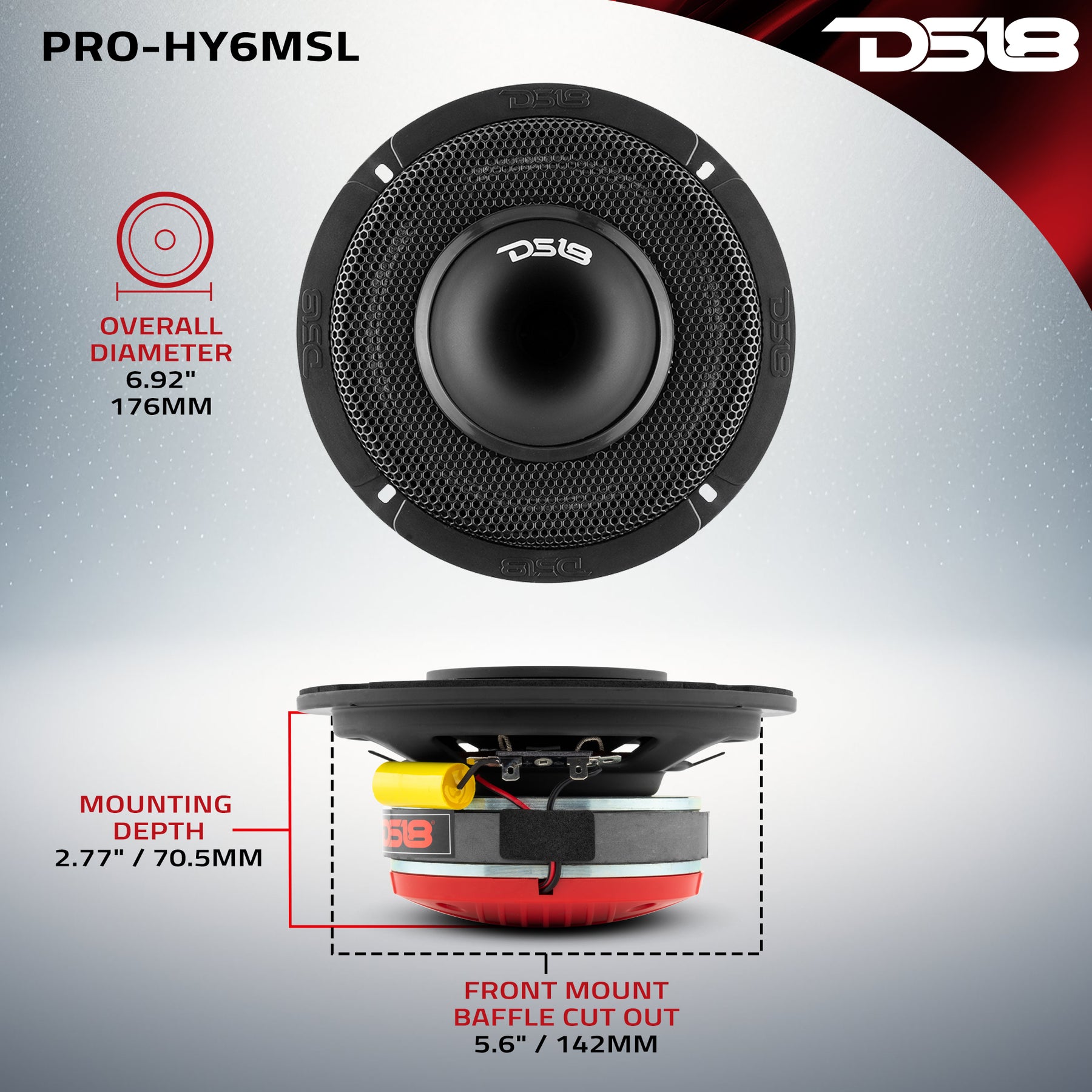 PRO 6.5" Shallow Coaxial Hybrid Mid-Range Loudspeaker with Built-in Driver 150 Watts Rms 8-Ohm