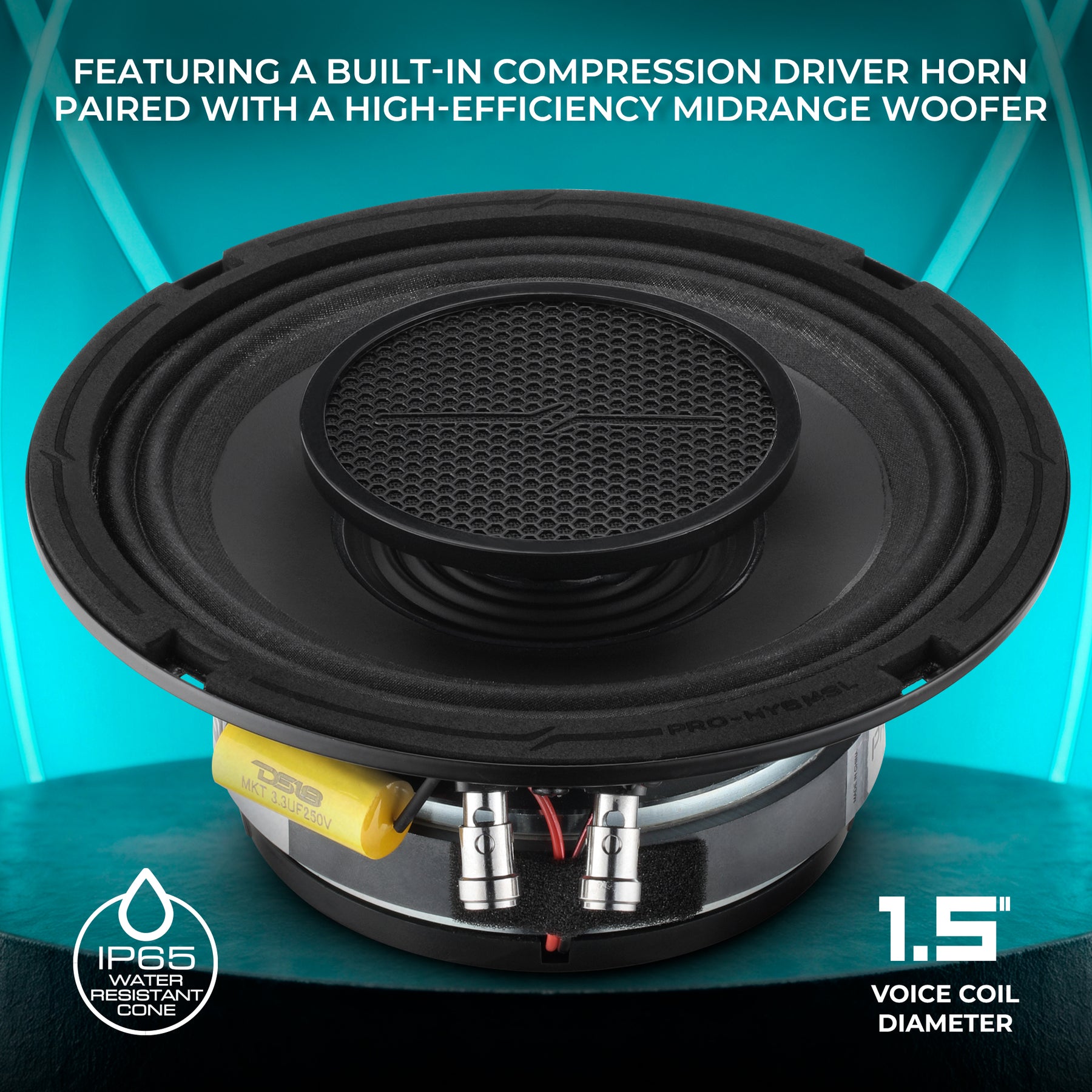 Altavoz híbrido coaxial de rango medio PRO de 6,5" con driver incorporado, 150 vatios RMS, 8 ohmios