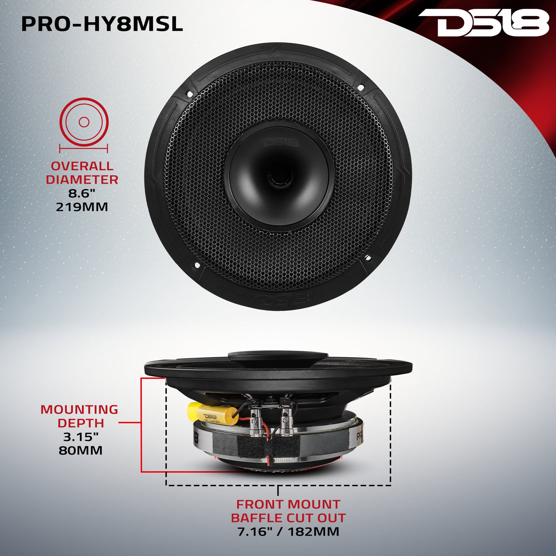 PRO 8" Shallow Coaxial Hybrid Mid-Range Loudspeaker with Built-in Driver 200 Watts Rms 8-Ohm