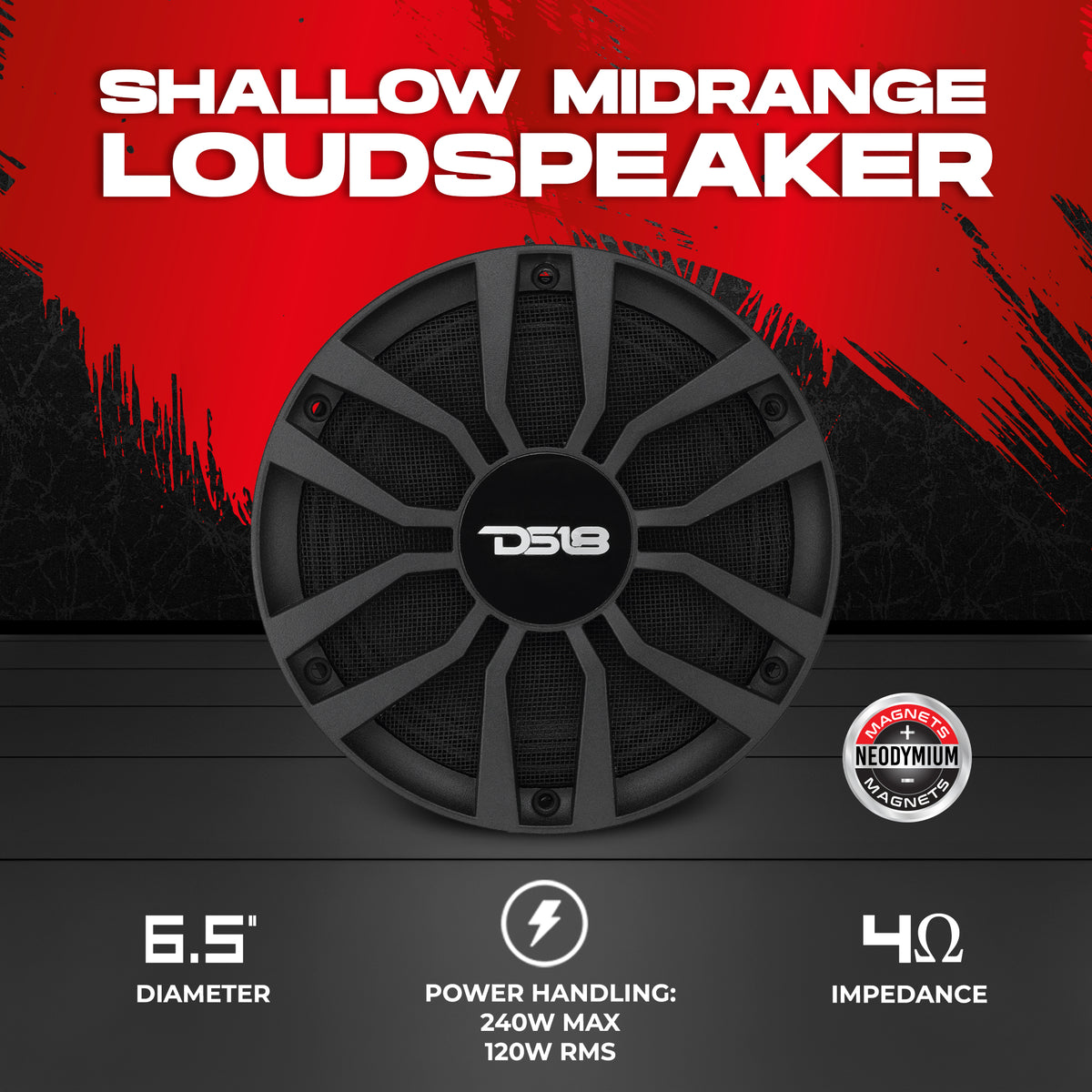 6.5” Ultra Slim Mid-Range Loudspeaker with Neodymium Magnet | 120W RMS 4-Ohm