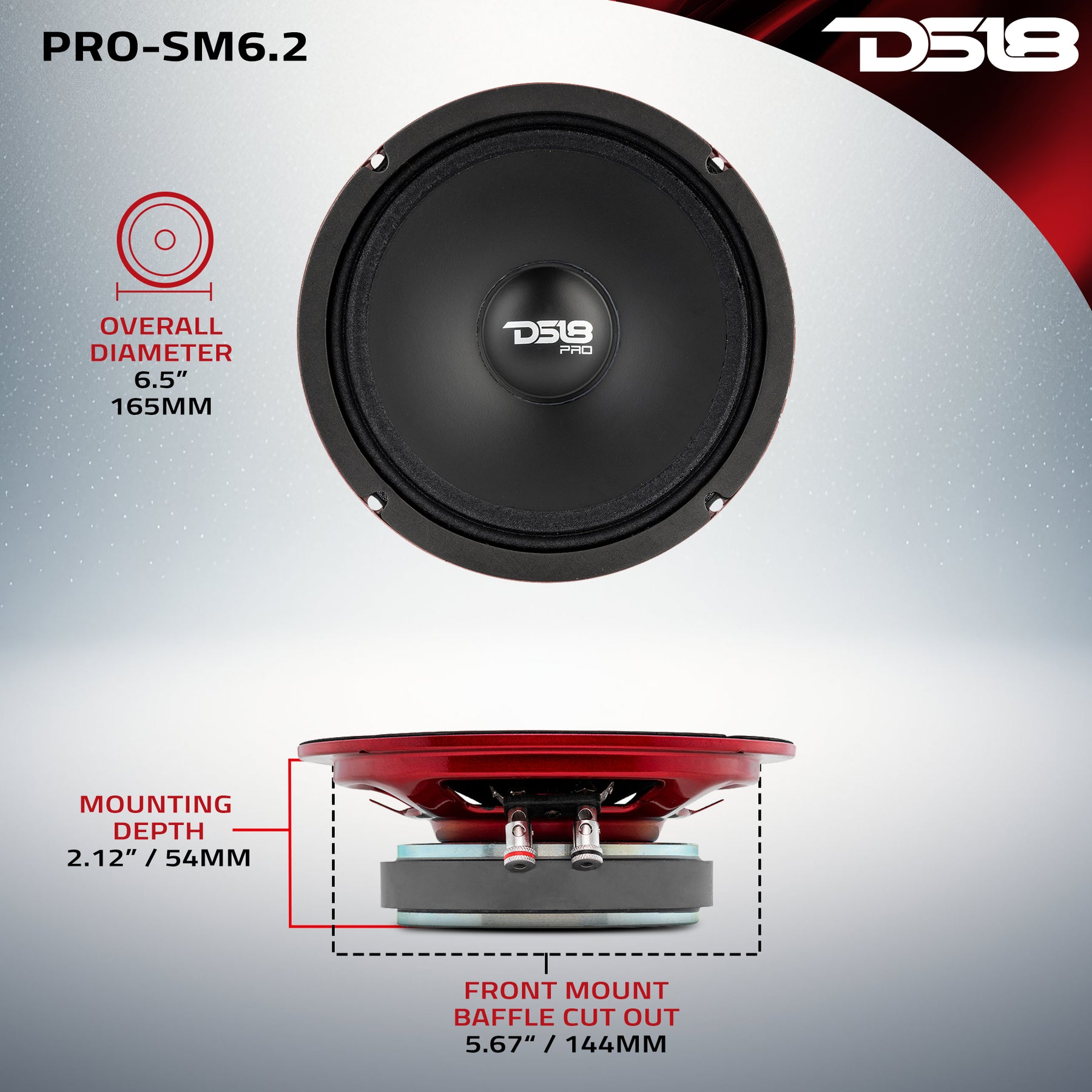 PRO 6.5" Shallow Water resistant Mid-Range Loudspeaker 200 Watts Rms 2-Ohm