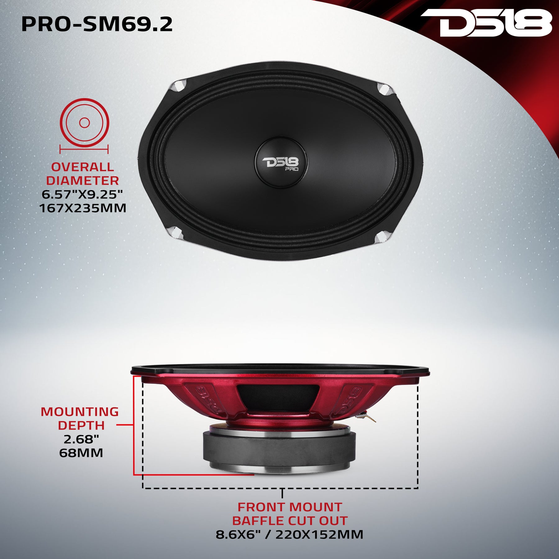 PRO 6x9" Shallow Water-Resistant Mid-Range Loudspeaker | 250W RMS 2-Ohm