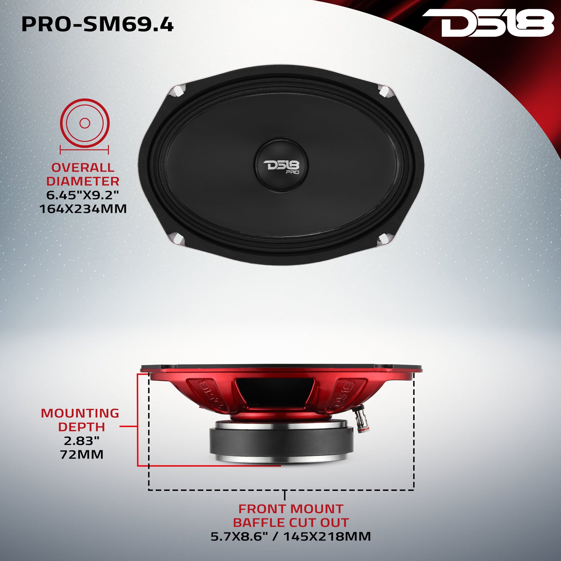PRO 6x9" Shallow Water-Resistant Mid-Range Loudspeaker | 250W RMS 4-Ohm