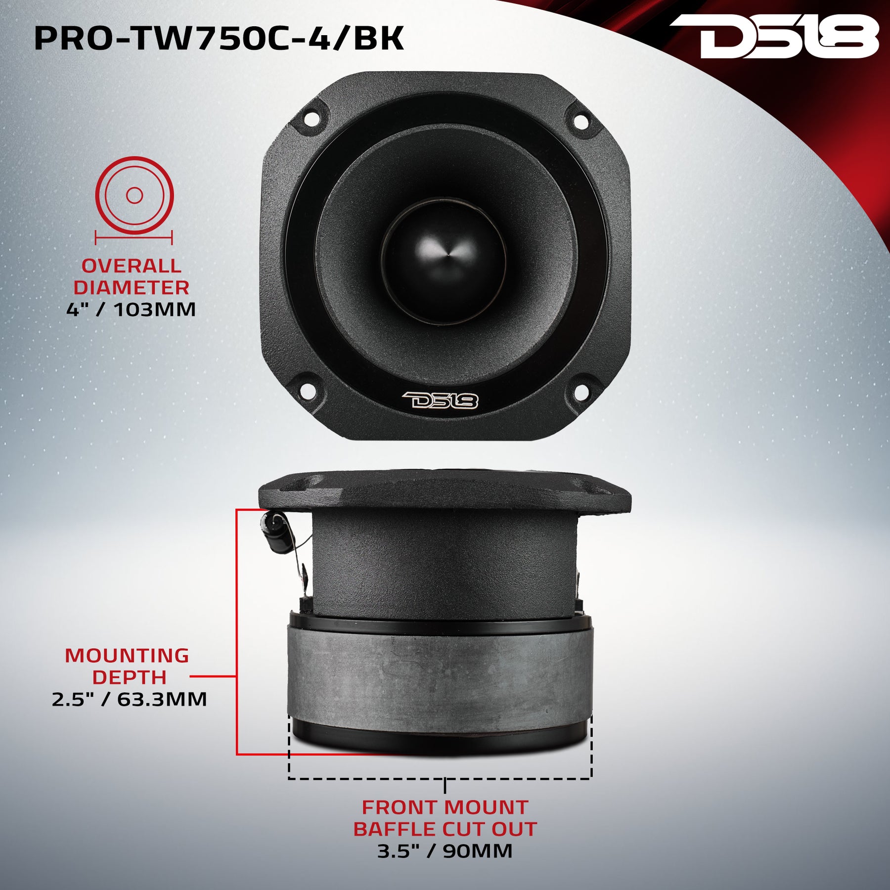 4” Super Bullet Tweeter with 1.5” Titanium Voice Coil and Oversized Ferrite Magnet 200 Watts 4-Ohm