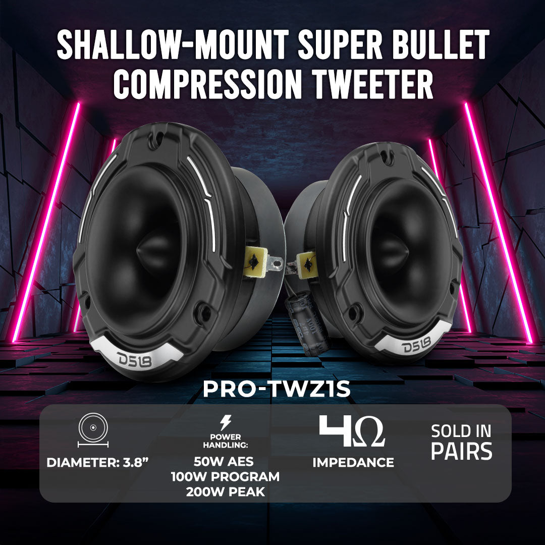 3.8" Shallow-Mount Super Bullet Compression Tweeter with 1" Aluminum Voice Coil | 100 Watts RMS 4-Ohm