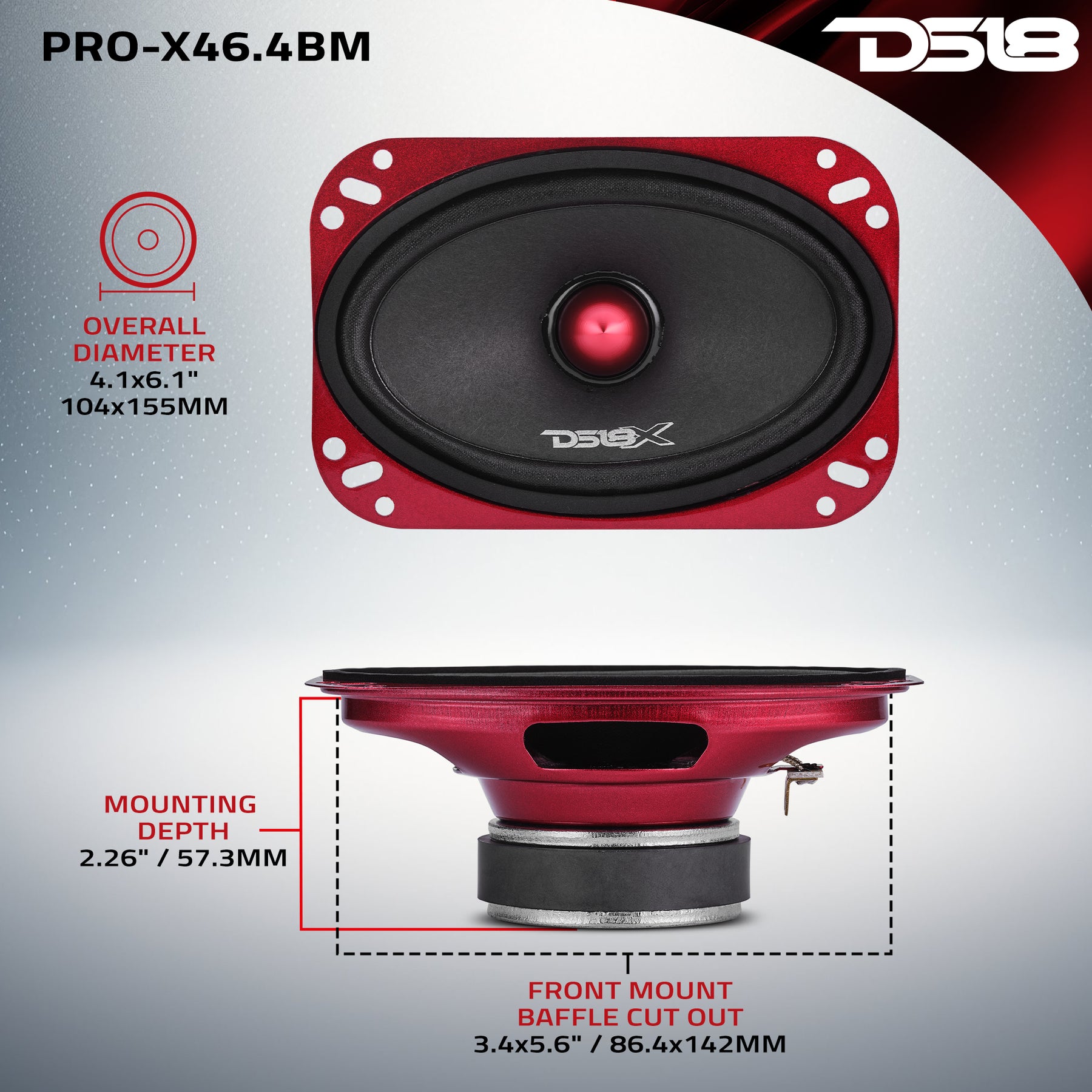 PRO-X 4x6” Mid-Range Loudspeaker with Bullet | 100W RMS 4-Ohm