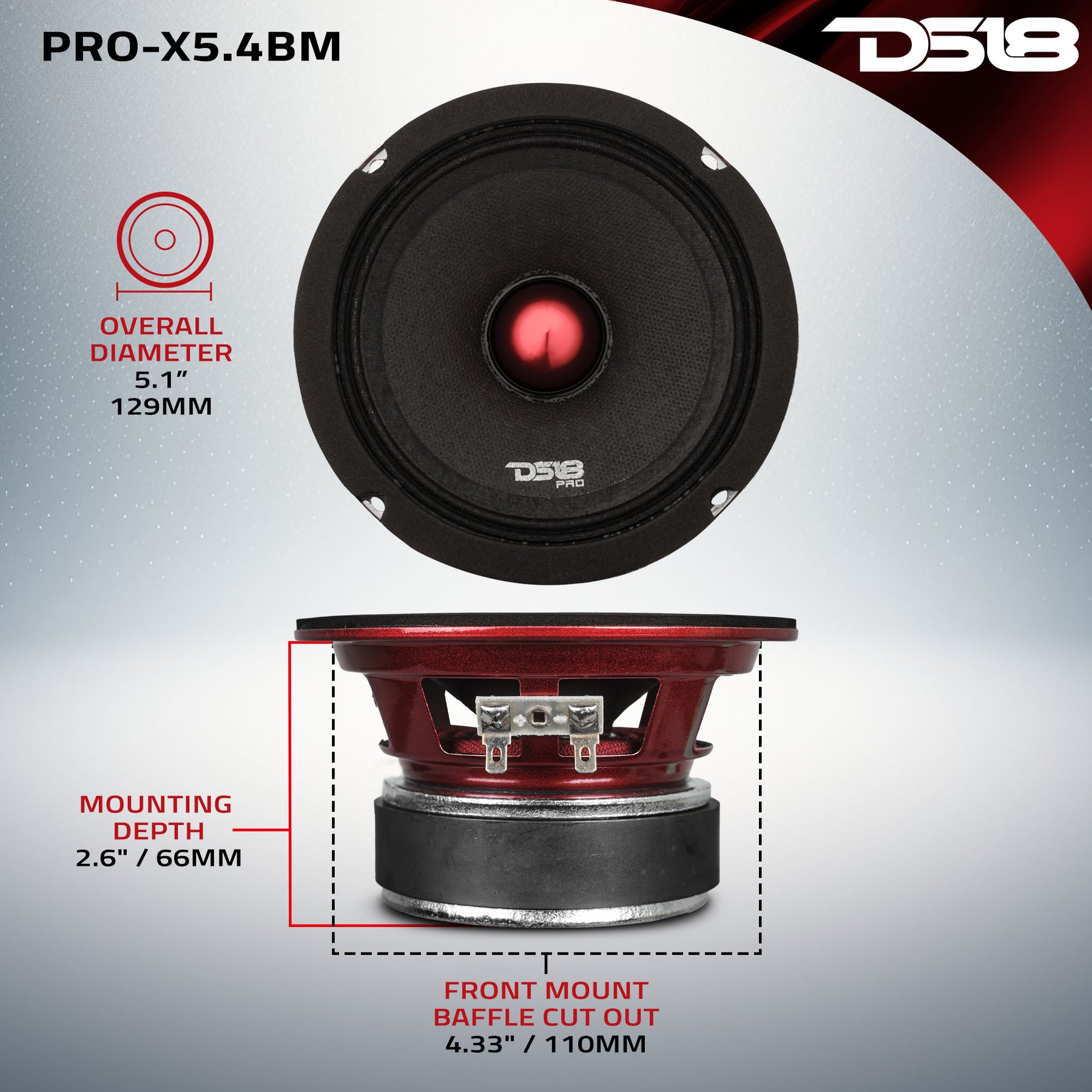 PRO-X 5.25" Mid-Range Bullet Loudspeaker 150W Watts Rms 4-Ohm