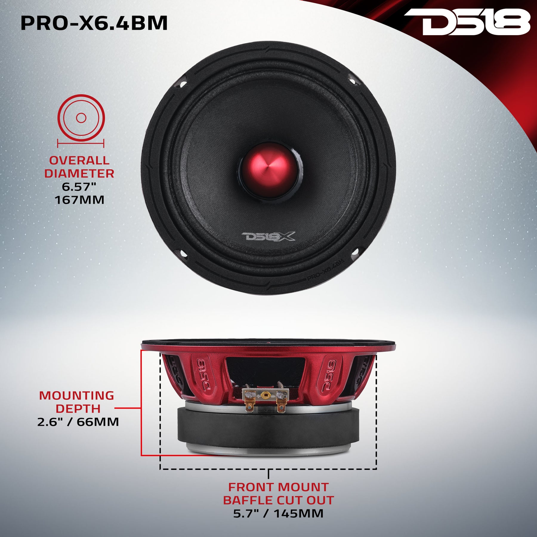 PRO-X 6.5" Mid-Range Bullet Loudspeaker 250 Watts Rms 4-Ohm