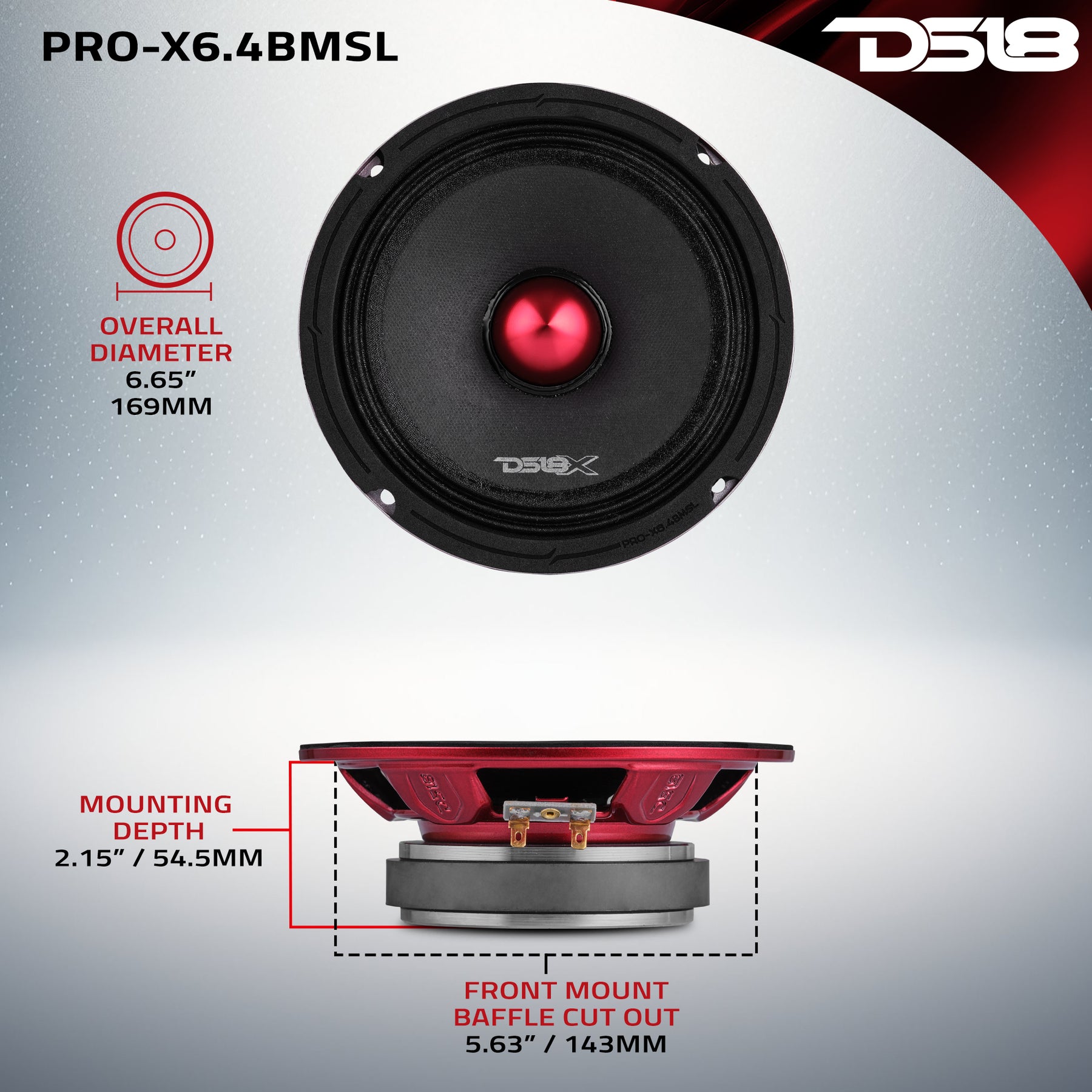 PRO-X 6.5" Shallow Mid-Range Bullet Loudspeaker 200 Watts Rms 4-Ohm