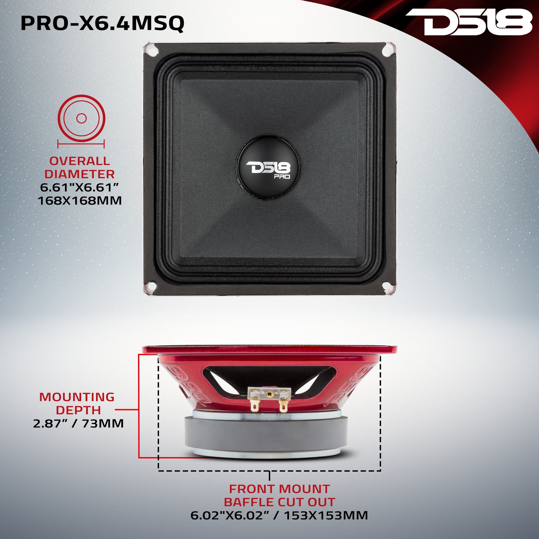 PRO 6.5" Square Midrange Loudspeaker 450 Watts 4-ohm