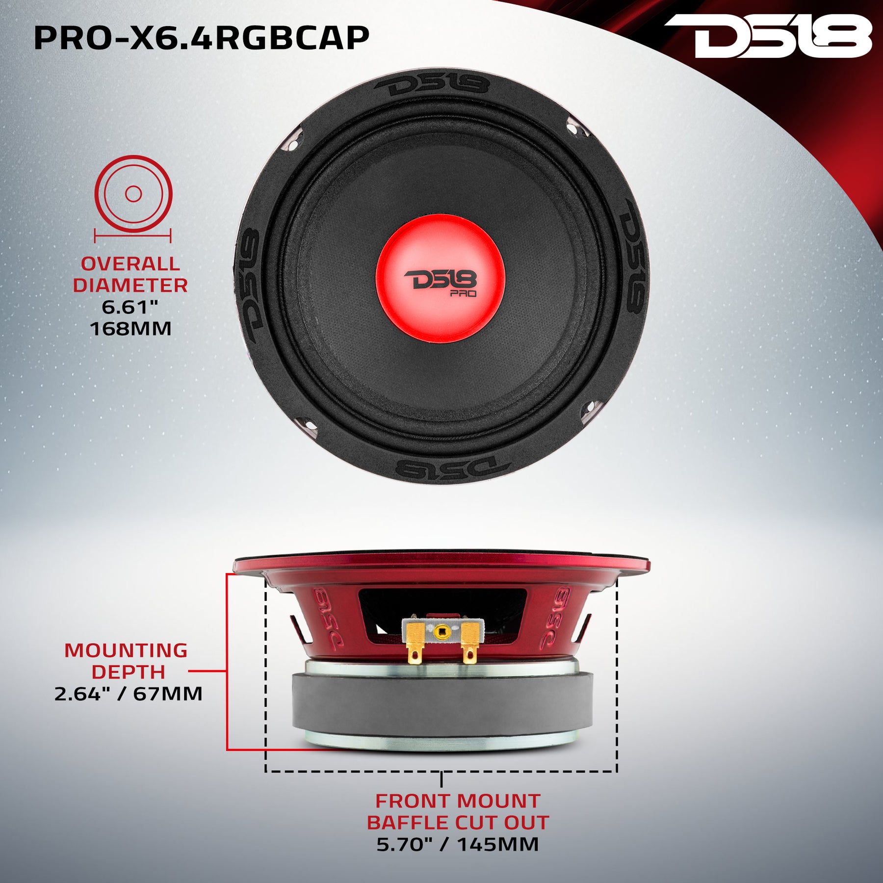 PRO-X 6.5" Mid-Range Loudspeaker with RGB Light Dust Cap 250 Watts Rms 4-Ohm