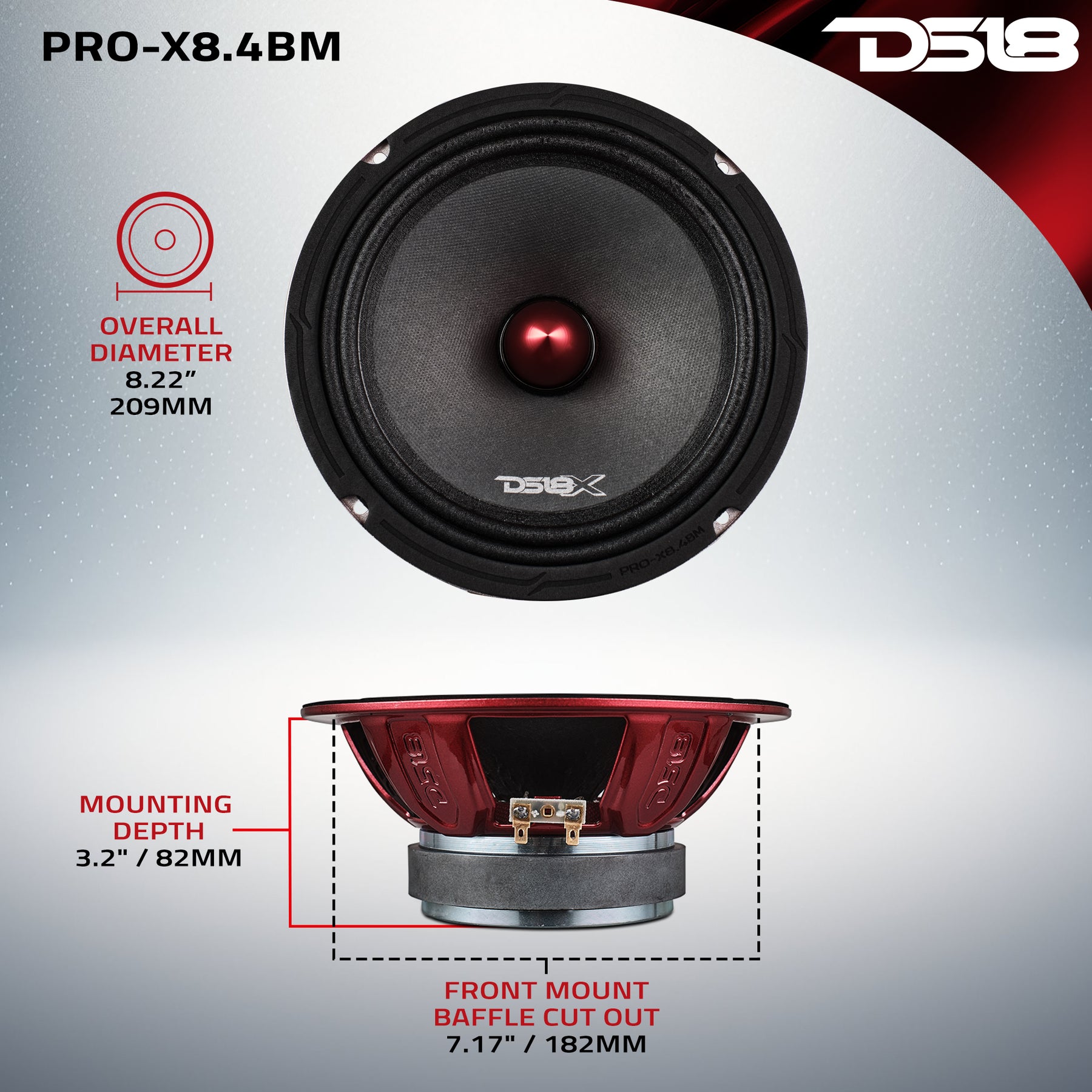 PRO-X 8" Mid-Range Bullet Loudspeaker 275 Watts Rms 4-Ohm