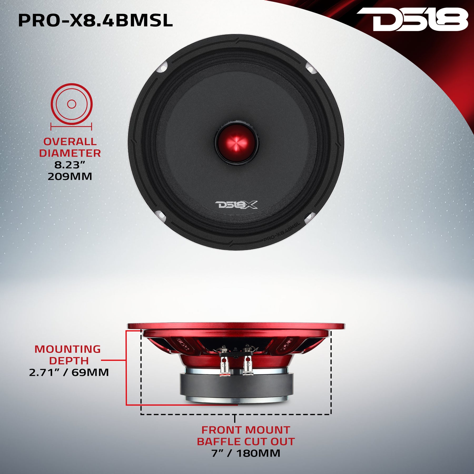 PRO-X 8" Shallow Mid-Range Bullet Loudspeaker | 250W RMS 4-Ohm