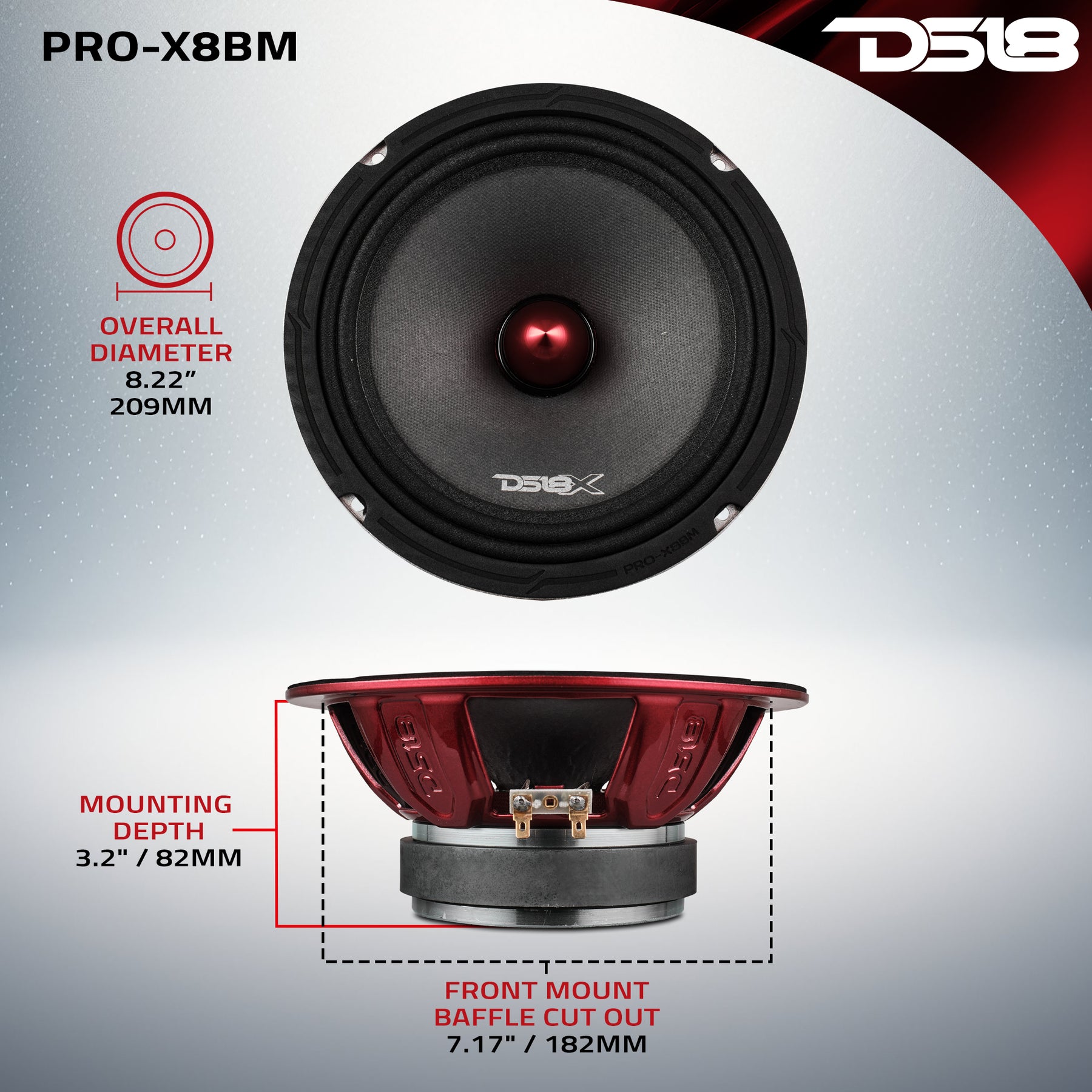 PRO-X 8" Mid-Range Bullet Loudspeaker 275 Watts Rms 8-Ohm