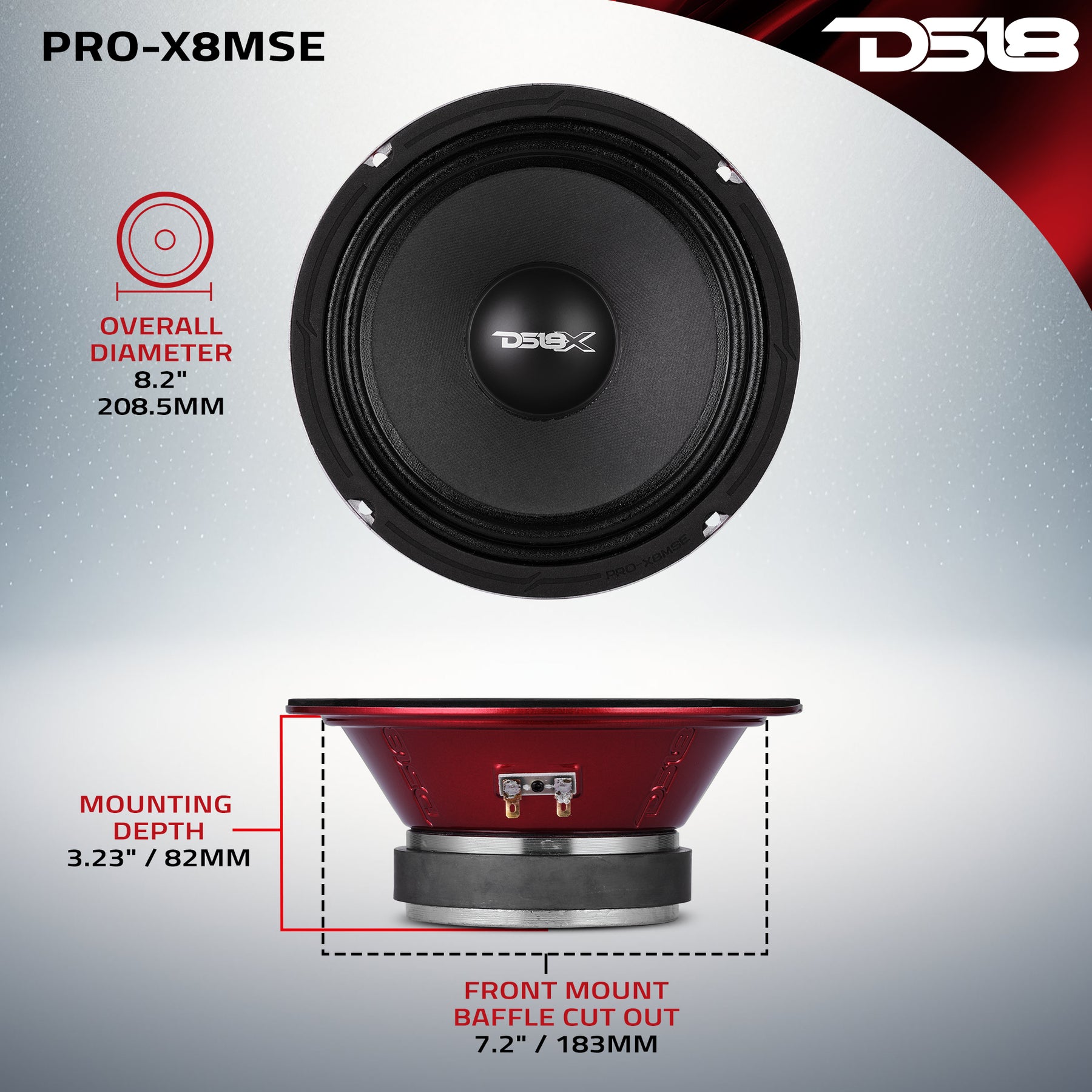 PRO-X 8" Sealed Back Mid-Range Loudspeaker 275 Watts Rms 8-Ohm
