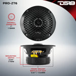 PRO-ZT 6.5" Coaxial Mid-Range Loudspeaker with Water Resistant Cone Built-in Bullet Tweeter and Grill 225 Watts Rms 4-Ohm