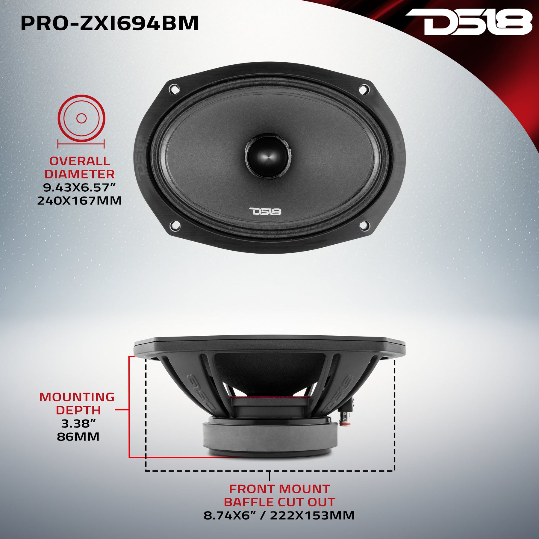 PRO-ZXI 6x9" Mid-Range Bullet Loudspeaker Neodymium/Ferrite Magnets 300 Watts Rms 4-Ohm