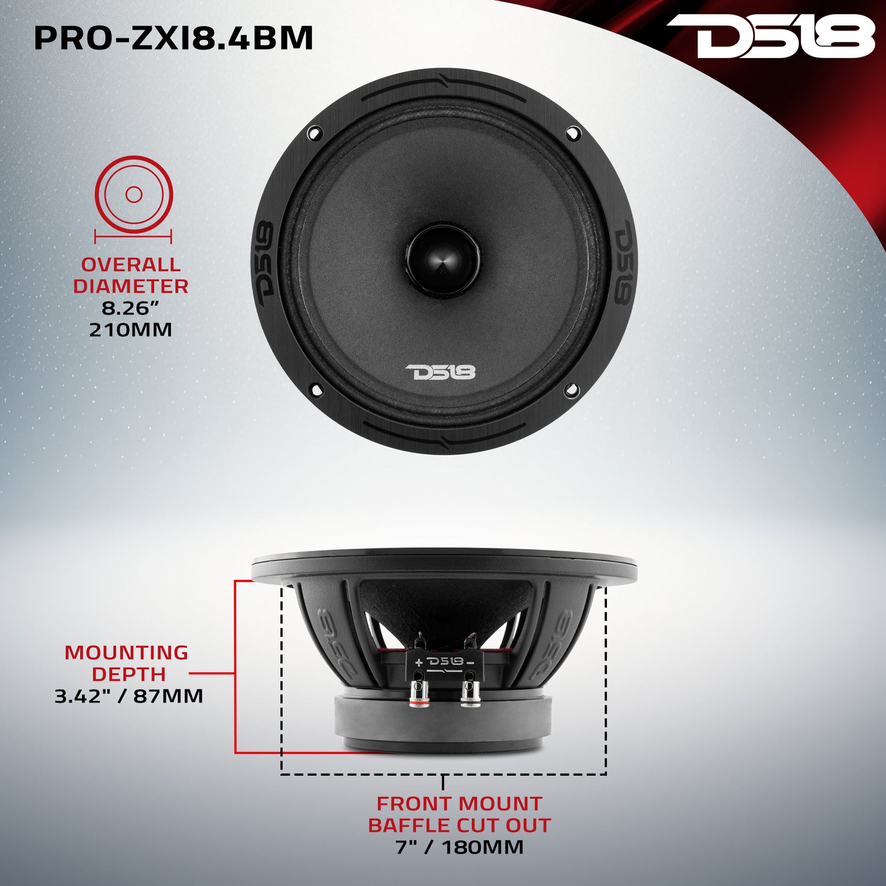 PRO-ZXI 8" Mid-Range Bullet Loudspeaker Neodymium/Ferrite Magnets 350 Watts Rms 4-Ohm