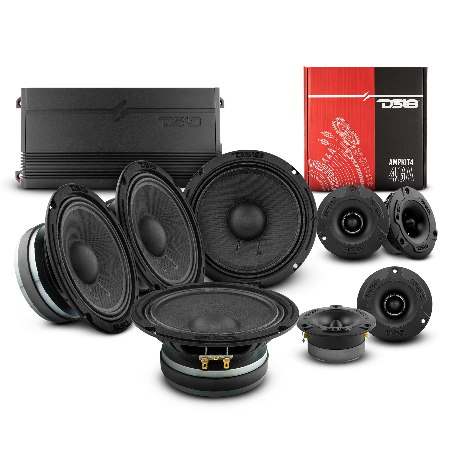 DS18 Stage1 Pro Audio Midbass Package with Car Speakers, Tweeters and ...
