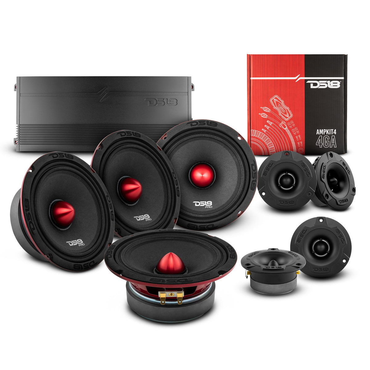 DS18 Stage2 Pro Audio Midrange Package - Car Speakers Bundle