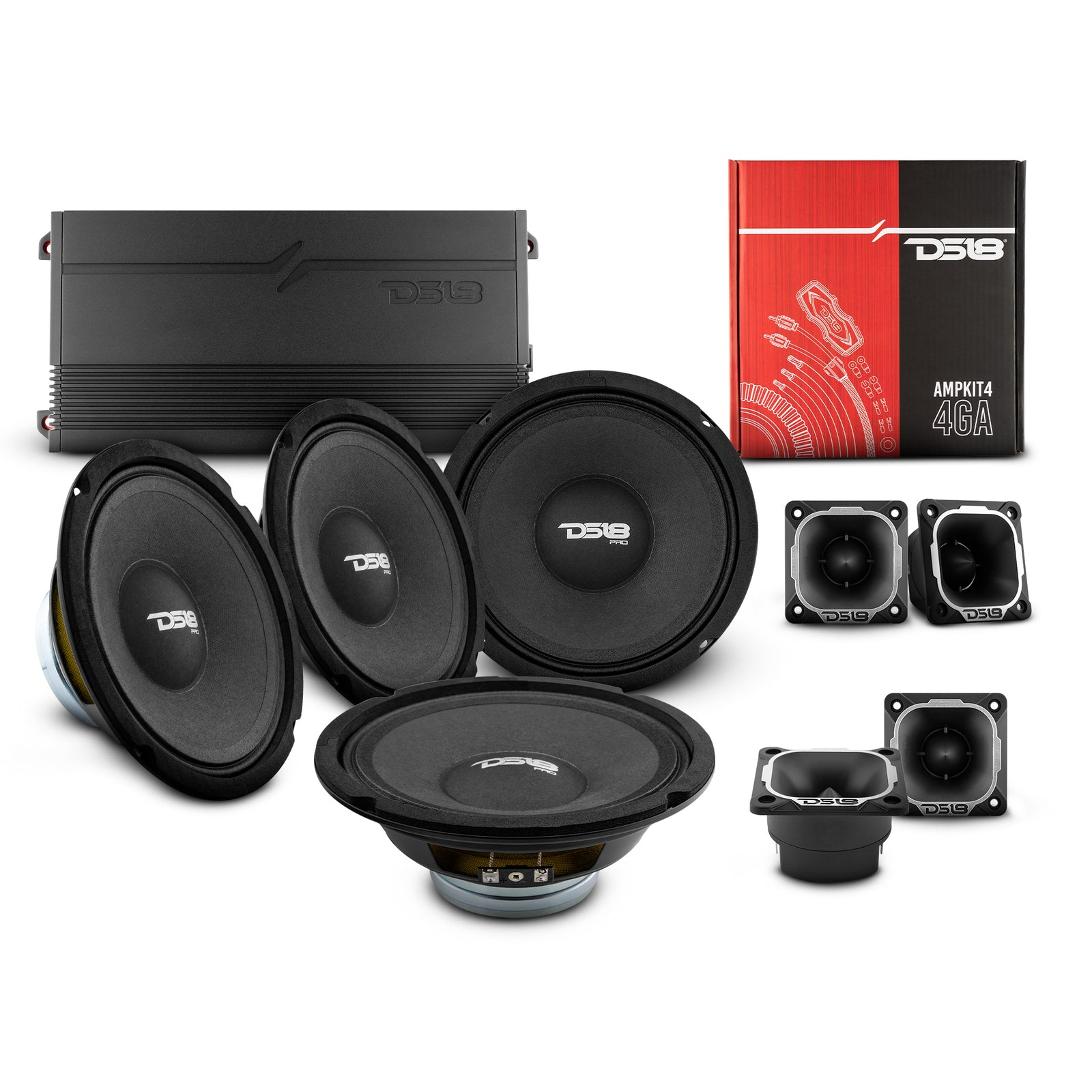 Pro02 Audio DS18 Stage2 Pro-Audio Neo Midrange Package, Car Speakers with Amplifier