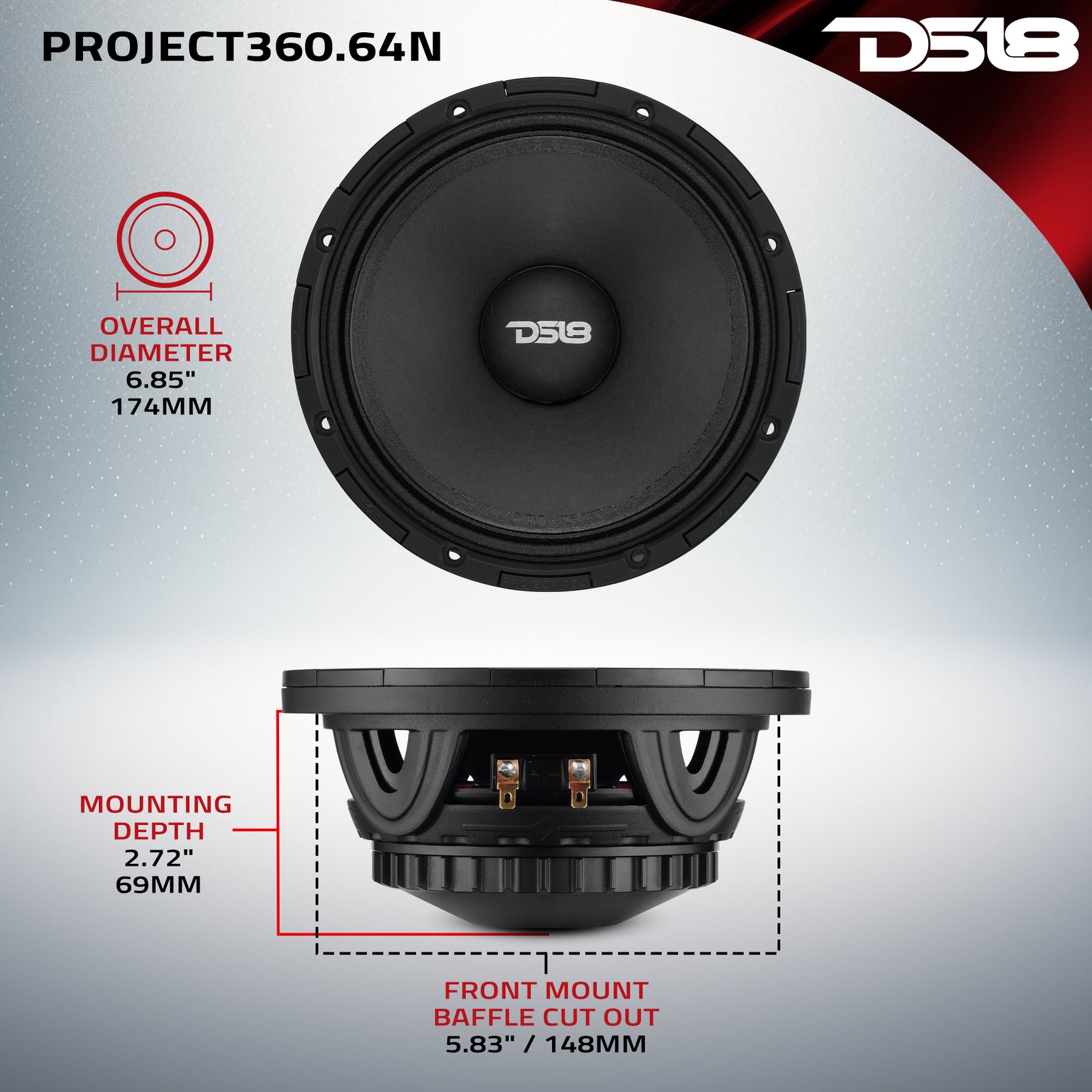 PROJECT360 6.5” High-Sensitivity Mid-High Loudspeaker With Neodymium Magnet - 350W RMS 4-Ohm - Rotating Recone Design For Quick Repair