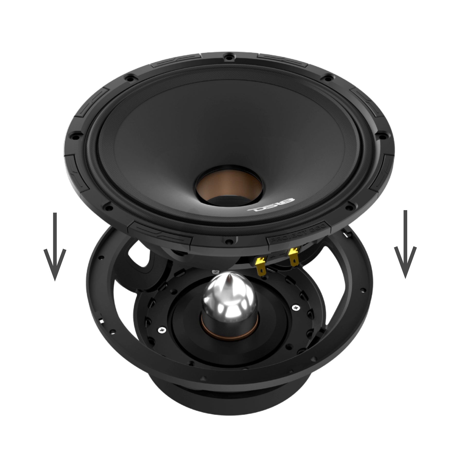 Altavoz de medios/agudos de alta sensibilidad PROJECT360 de 8" - 300W RMS 4-Ohm - Diseño de reconexión giratoria para reparación rápida
