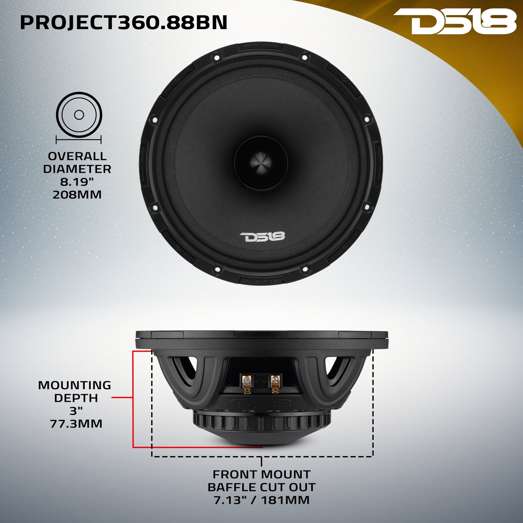PROJECT360 8” High-Sensitivity Mid-High Loudspeaker With Neodymium Magnet and Bullet - 350W RMS 8-Ohm - Rotating Recone Design For Quick Repair
