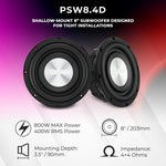 PS Shallow-Mount Water-Resistant 8" Subwoofer | 400W RMS DVC 4-Ohm
