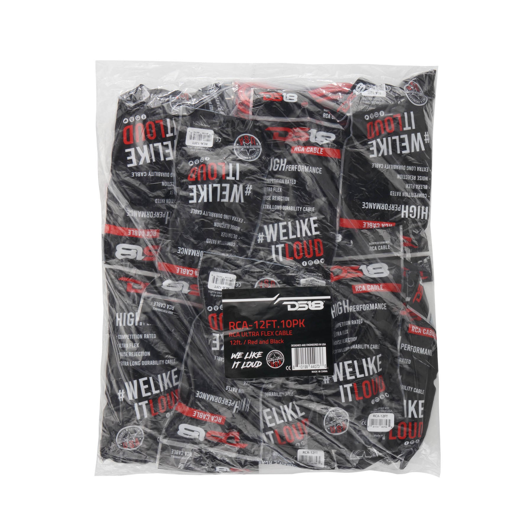 12FT Ultra Flex 100% OFC RCA Cable Wire – 10-Pack