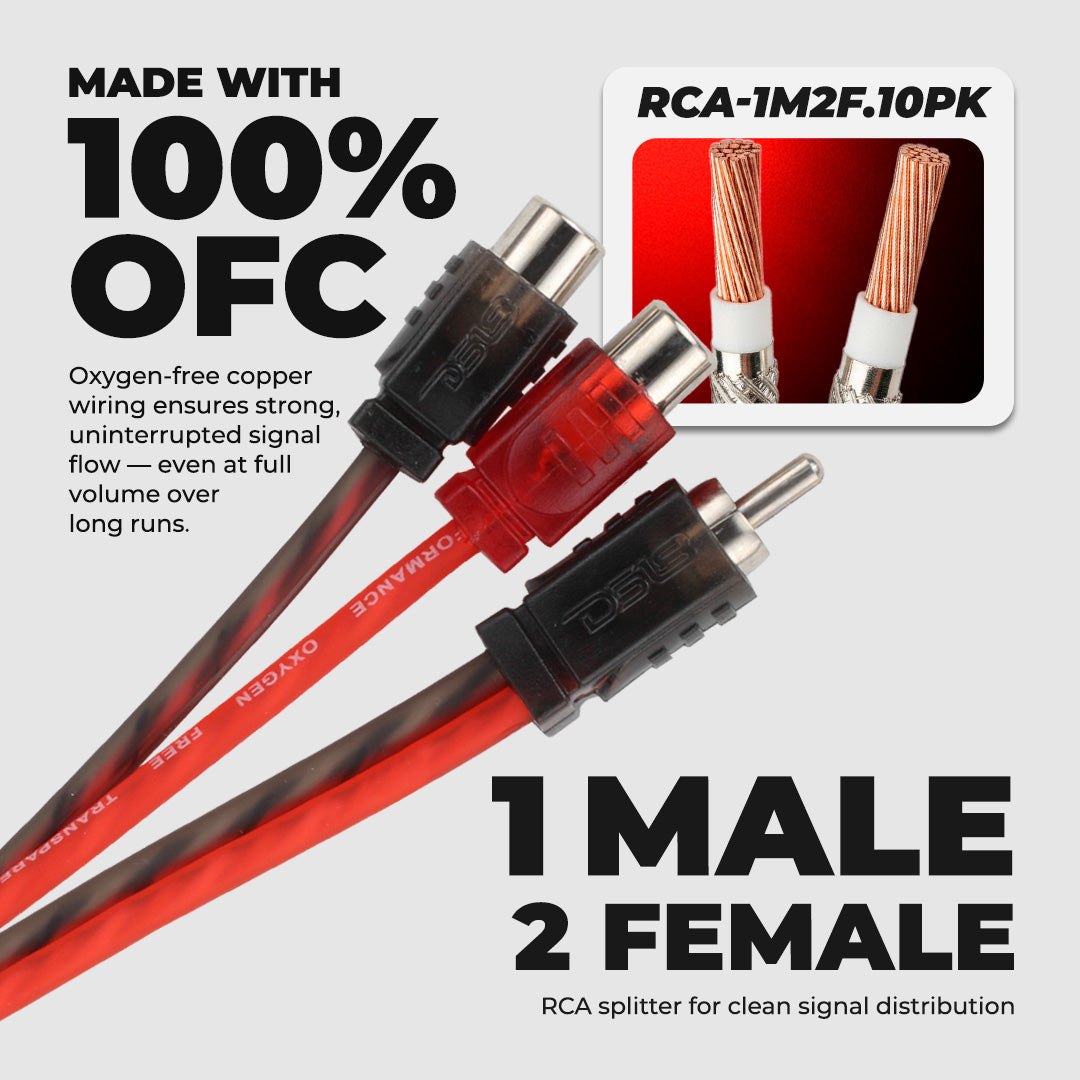 Level 1 RCA 100% Copper OFC Y Connector – 1 Male / 2 Female - 10-Pack