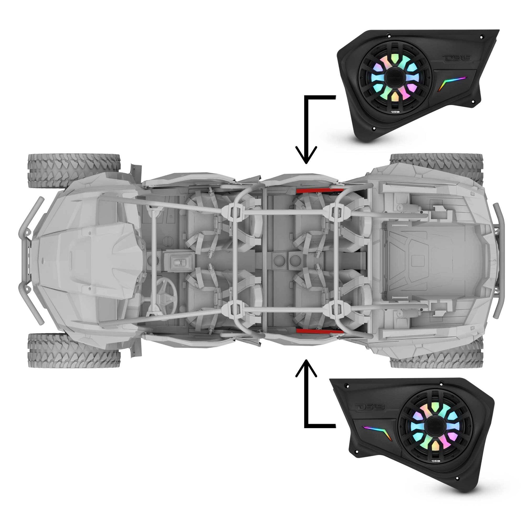 Polaris RZR Rear Door Panels Loaded with NXL-IQ/BK 8" Coaxial Speakers