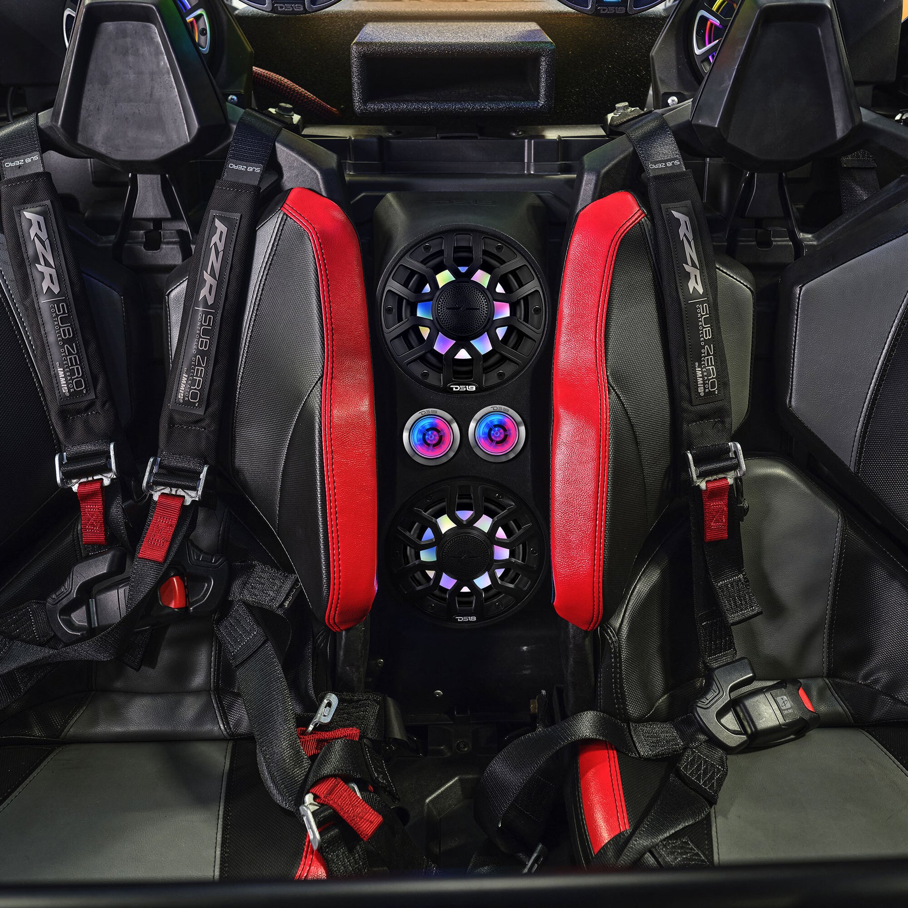 Caja para consola central tipo cascada para Polaris RZR Pro para modelos 2020+ – Precargada con altavoces de 6.5" y tweeters de 2.3" | Luces LED digitales