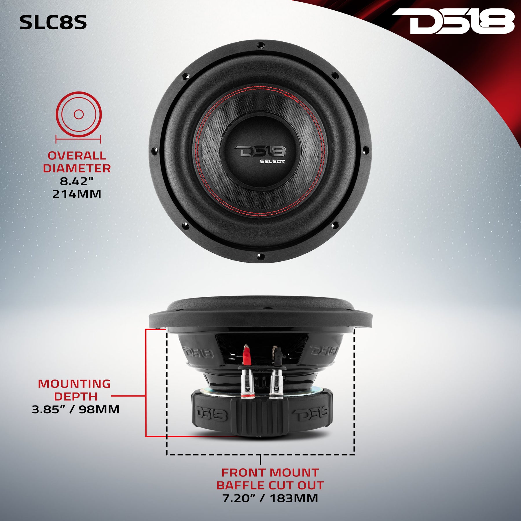 DS18 SLC8S 8&quot; SELECT Subwoofer 400 Watts 4-Ohm SVC audio 